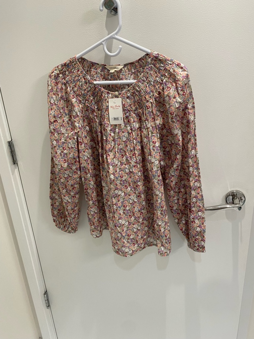 Lucky Brand smocked yoke peasant top, 100% cotton, size M, NWT, never worn.